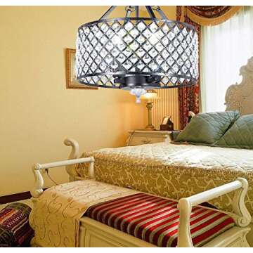 New Legend Lighting Antique Black Finish Round Shade Crystal Semi-Flush Mount Chandelier 4-Light Ceiling Fixture