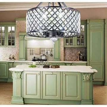 New Legend Lighting Antique Black Finish Round Shade Crystal Semi-Flush Mount Chandelier 4-Light Ceiling Fixture