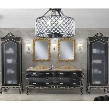 New Legend Lighting Antique Black Finish Round Shade Crystal Semi-Flush Mount Chandelier 4-Light Ceiling Fixture