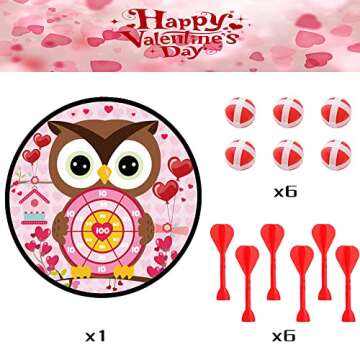 Valentines Day Game Dart Board 26in Owl Dart Board with 6 Sticky Balls and 6 Darts Toy Hooks Valentines Day Party Favors Indoor Outdoor Sports Puzzle Game