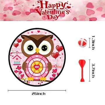 Valentines Day Game Dart Board 26in Owl Dart Board with 6 Sticky Balls and 6 Darts Toy Hooks Valentines Day Party Favors Indoor Outdoor Sports Puzzle Game