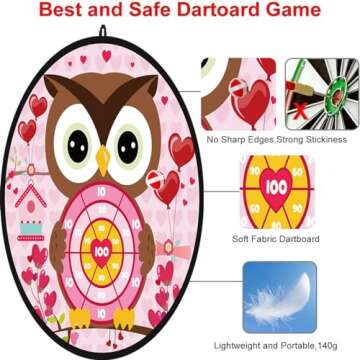 Valentines Day Game Dart Board 26in Owl Dart Board with 6 Sticky Balls and 6 Darts Toy Hooks Valentines Day Party Favors Indoor Outdoor Sports Puzzle Game