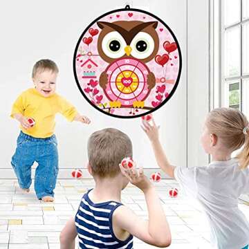 Valentines Day Game Dart Board 26in Owl Dart Board with 6 Sticky Balls and 6 Darts Toy Hooks Valentines Day Party Favors Indoor Outdoor Sports Puzzle Game