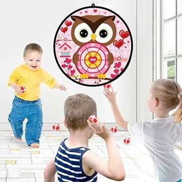 Valentines Day Game Dart Board 26in Owl Dart Board with 6 Sticky Balls and 6 Darts Toy Hooks Valentines Day Party Favors Indoor Outdoor Sports Puzzle Game