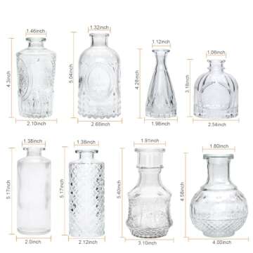 Brajttt Clear Flower Vase Set, Glass Bud Vase in Bulk Set of 8,Artistic and Cultural Flavor Mini Vases for Home Office Decor, Bedroom, Office, Living Room Decorations,Wedding