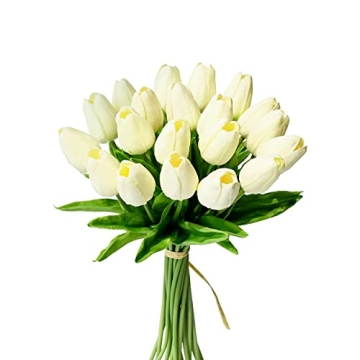 Mandy's 20pcs Cream Flowers Artificial Tulip Silk Fake Flowers 13.5" for New Year Spring Mother's Da...