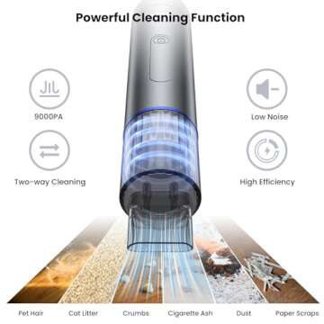 NEXPOW Car Vacuum, Portable 9000PA Handheld Vacuum Cleaner with High Power, Mini Hand Vacuum with 7500 mAh Battery, 1.58Lbs Compact Electric Cordless Vacuum with 3 Nozzles and Safety Hammer
