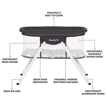 Dream On Me Poppy Traveler Portable Bassinet in Dark Grey, Lightweight, Spacious and Convenient Mesh Design, JPMA Certified, Easy to Clean and Fold Baby Bassinet - Carry Bag Included