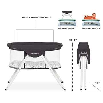 Dream On Me Poppy Traveler Portable Bassinet in Dark Grey, Lightweight, Spacious and Convenient Mesh Design, JPMA Certified, Easy to Clean and Fold Baby Bassinet - Carry Bag Included
