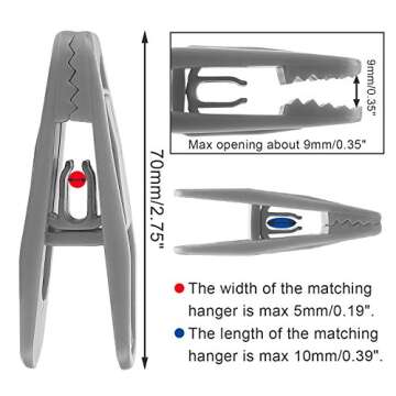 Corodo 100 Pack Hanger Clips for Plastic Hangers, Grey Strong Pinch Grip Clips, Multi-Purpose Finger Clips for Slim-Line Velvet Clothing Hangers