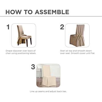 SureFit Home Décor Duck Solid Long Full Length Dining Room Chair One Piece Slipcover, Relaxed Fit, 100% Cotton, Machine Washable,Natural Color