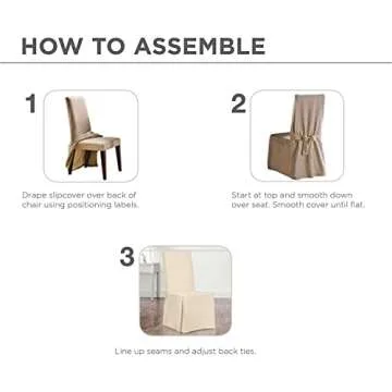 SureFit Home Décor Duck Solid Long Full Length Dining Room Chair One Piece Slipcover, Relaxed Fit, 100% Cotton, Machine Washable,Natural Color