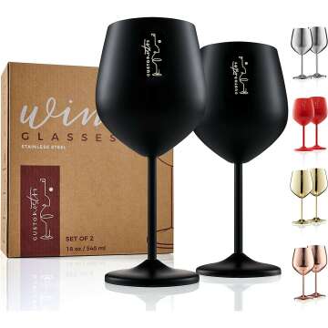 Gusto Nostro Unbreakable Stainless Steel Wine Glasses - Perfect for Travel, Camping & Pool
