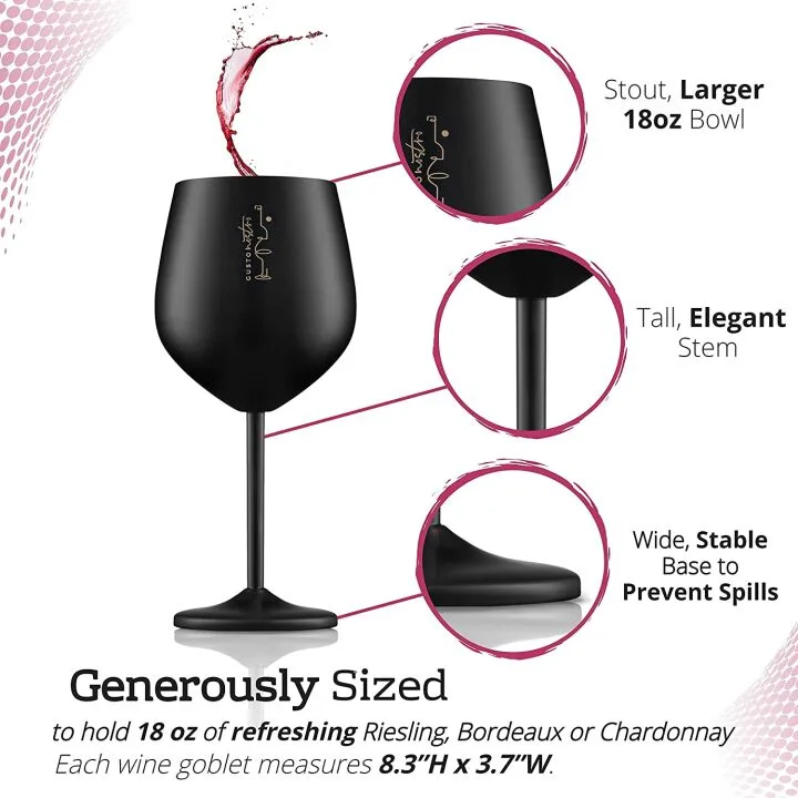 Unbreakable Stainless Steel Wine Glasses Set of 2