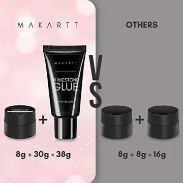 Makartt 2pcs Nail Rhinestone Glue Gel with Brush Pen Set, 38ml Clear Nail Gem Glue Gel Super Strong Adhesive Nail Art Glue Gel for Nail Decorations 3D Stones Charms Flowers(Nail Lamp Needed,8ML+30ML)