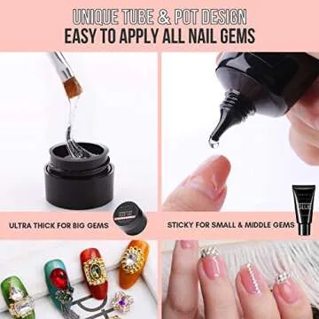 Makartt 2pcs Nail Rhinestone Glue Gel with Brush Pen Set, 38ml Clear Nail Gem Glue Gel Super Strong Adhesive Nail Art Glue Gel for Nail Decorations 3D Stones Charms Flowers(Nail Lamp Needed,8ML+30ML)