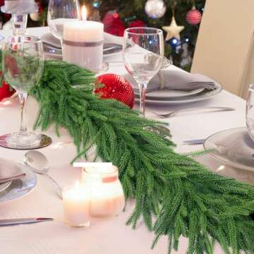 Norfolk Pine Garland, Realistic Christmas Garland, Dense Real Touch Norfolk Pine Garland Faux Cedar Garland Artificial Realistic Greenery Christmas Garland for Mantle Fireplace Table Wall