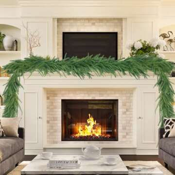 Norfolk Pine Garland, Realistic Christmas Garland, Dense Real Touch Norfolk Pine Garland Faux Cedar Garland Artificial Realistic Greenery Christmas Garland for Mantle Fireplace Table Wall
