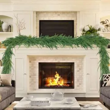 Norfolk Pine Garland, Realistic Christmas Garland, Dense Real Touch Norfolk Pine Garland Faux Cedar Garland Artificial Realistic Greenery Christmas Garland for Mantle Fireplace Table Wall
