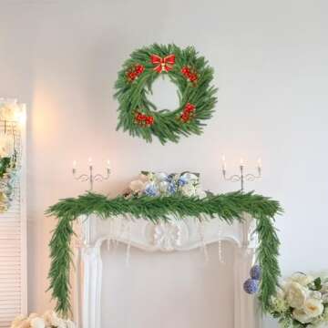 Norfolk Pine Garland, Realistic Christmas Garland, Dense Real Touch Norfolk Pine Garland Faux Cedar Garland Artificial Realistic Greenery Christmas Garland for Mantle Fireplace Table Wall