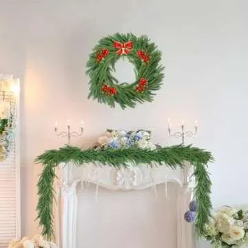 Norfolk Pine Garland, Realistic Christmas Garland, Dense Real Touch Norfolk Pine Garland Faux Cedar Garland Artificial Realistic Greenery Christmas Garland for Mantle Fireplace Table Wall