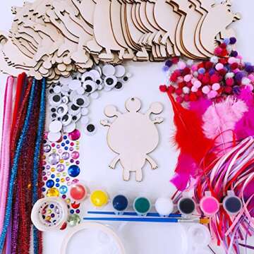 36 Sets Valentine's Day Craft Kits DIY Valentine Monster Wood Ornaments Decorations Art Sets Assorte...