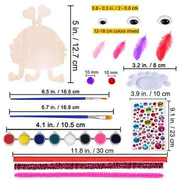36 Sets Valentine's Day Craft Kits DIY Valentine Monster Wood Ornaments Decorations Art Sets Assorted Paintable Unfinished Wood Monster Cutouts Pom-Poms Googly Eyes for Kids Valentine Party Activity