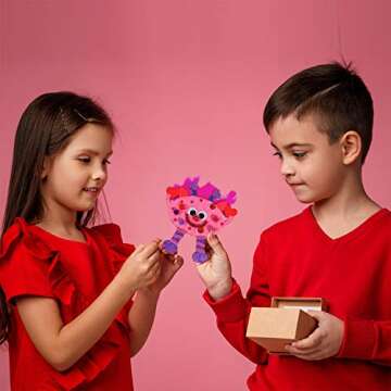 36 Sets Valentine's Day Craft Kits DIY Valentine Monster Wood Ornaments Decorations Art Sets Assorted Paintable Unfinished Wood Monster Cutouts Pom-Poms Googly Eyes for Kids Valentine Party Activity