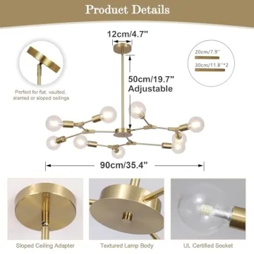 Stylish KCO Modern Sputnik Chandelier Gold Lighting Fixture