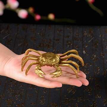 Gold Brass Crab Statue - Unique Home Decor Gift