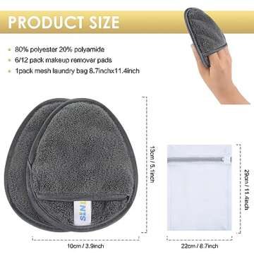 SINLAND Reusable Makeup Remover Pads For Face,Eye,Lips Microfiber Gentle Facial Cleansing Cloths for All Skin Types Friendly for Makeup Remover With Laundry Bag 5.1inchx3.93inch Grey Pack of 6
