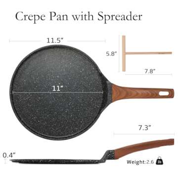 ESLITE LIFE 11 Inch Crepe Pan with Spreader, Nonstick Ceramic Flat Skillet Dosa Tawa Comales Para Tortillas Pancake Pan, PTFE & PFOA Free, Black