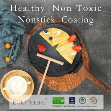 ESLITE LIFE 11 Inch Crepe Pan with Spreader, Nonstick Ceramic Flat Skillet Dosa Tawa Comales Para Tortillas Pancake Pan, PTFE & PFOA Free, Black