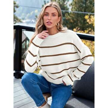 LILLUSORY Women's Cozy Striped Pullover Sweater