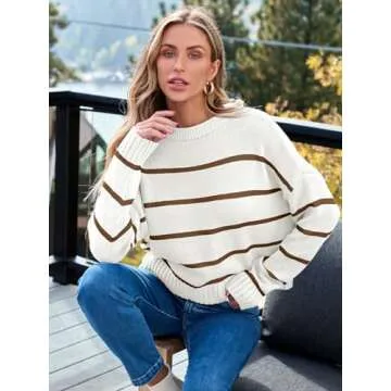 LILLUSORY Women's Cozy Striped Pullover Sweater