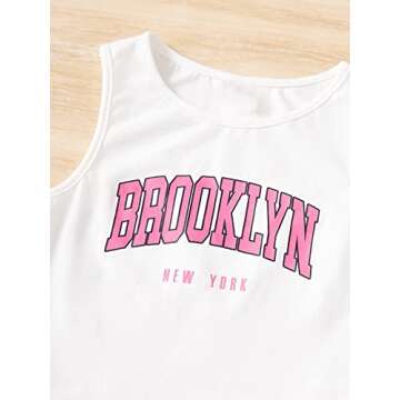 OYOANGLE Girl's Two Piece Athletic Outfits Letter Graphic Print Sleeveless Tank Top and Shorts Set Pink and White 10Y
