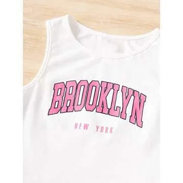 OYOANGLE Girl's Two Piece Athletic Outfits Letter Graphic Print Sleeveless Tank Top and Shorts Set Pink and White 10Y