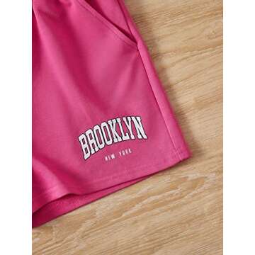 OYOANGLE Girl's Two Piece Athletic Outfits Letter Graphic Print Sleeveless Tank Top and Shorts Set Pink and White 10Y