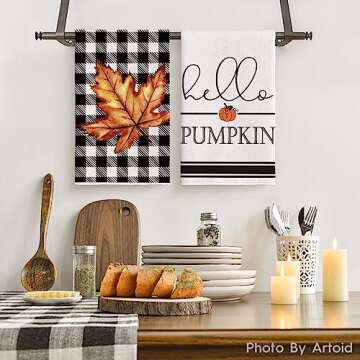 Artoid Mode Buffalo Plaid Pumpkin Hello Fall Kitchen Towels Dish Towels, 18x26 Inch Decoration Hand ...