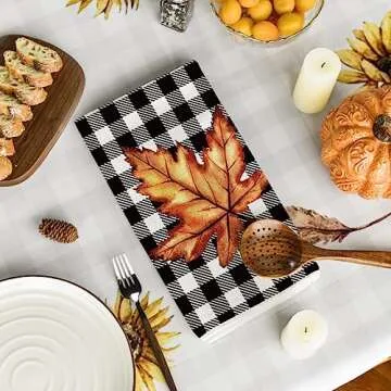 Artoid Mode Buffalo Plaid Pumpkin Kitchen Towels Set