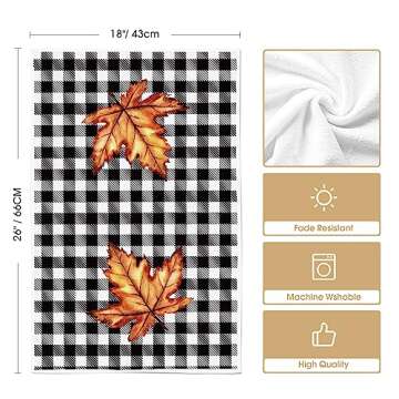 Artoid Mode Buffalo Plaid Pumpkin Hello Fall Kitchen Towels Dish Towels, 18x26 Inch Decoration Hand Towels Set of 4
