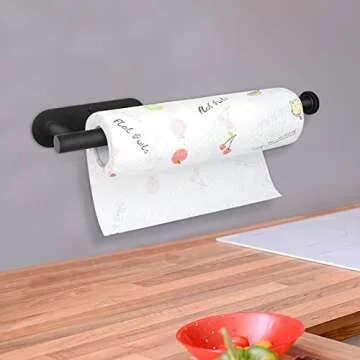 Feokely Paper Towel Holder Wall Mount for Kitchen, Premium Stainless Steel Paper Towel Holder, Under Cabinet Aesthetic Design Black Paper Towel Rack