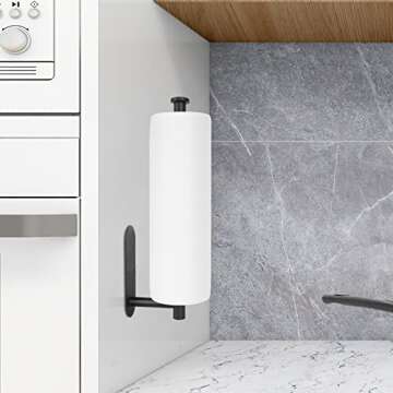 Feokely Paper Towel Holder Wall Mount for Kitchen, Premium Stainless Steel Paper Towel Holder, Under Cabinet Aesthetic Design Black Paper Towel Rack