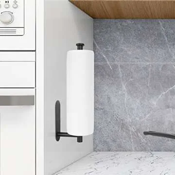 Feokely Paper Towel Holder Wall Mount for Kitchen, Premium Stainless Steel Paper Towel Holder, Under Cabinet Aesthetic Design Black Paper Towel Rack