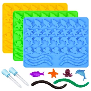 Gummy Molds Hard Candy Molds - Candy Molds Silicone Including Worms, Starfishs, Dolphins, Octopus, S...