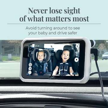 Tiny Traveler Baby Monitor Portable Baby Car Camera with Add-On Camera & Travel Kit with Power Bank, Wireless Baby Car Camera with Sound, Night Vision HD 720p 5" Touchscreen LCD Monitor - White