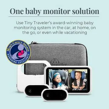 Tiny Traveler Baby Monitor Portable Baby Car Camera with Add-On Camera & Travel Kit with Power Bank, Wireless Baby Car Camera with Sound, Night Vision HD 720p 5" Touchscreen LCD Monitor - White
