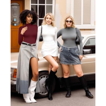 MANGOPOP Women's Mock Turtle Neck Slim Fit Tee in Burgundy