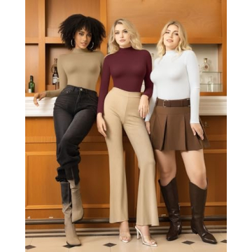 MANGOPOP Women's Mock Turtle Neck Slim Fit Tee in Burgundy