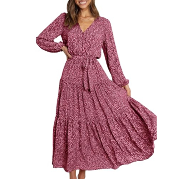 PRETTYGARDEN Women's 2024 Fall Floral Long Sleeve Maxi Dress - Elegant Boho Style